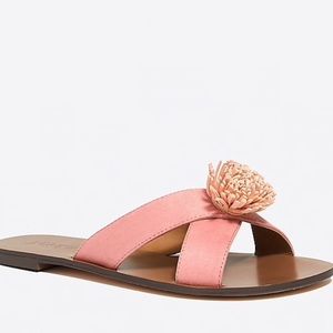 J.Crew Suede Pom Pom Slides PH867 Sweet Jasmine